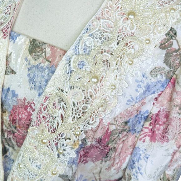 Vintage 80’s Jessica McClintock Gunne Sax Floral Pearl Detail Blouse - Size 16 - Picture 2 of 9
